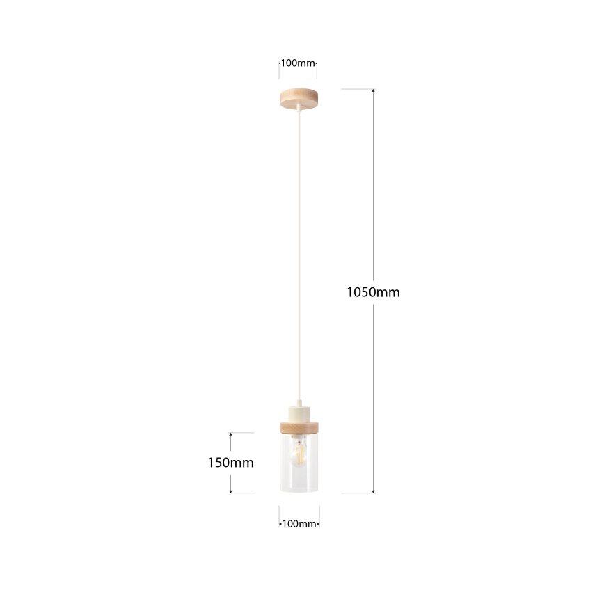 Κρεμαστό φωτιστικό με καλώδιο WOODNEST 1xE27/15W/230V, πεύκο/κρεμ απόχρωση