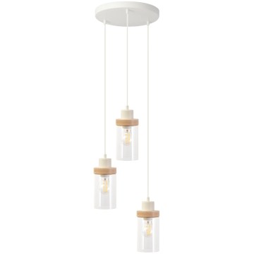 Κρεμαστό φωτιστικό με καλώδιο WOODNEST 3xE27/15W/230V πεύκο/κρεμ