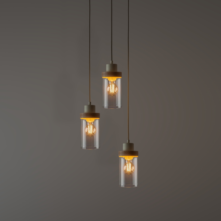 Κρεμαστό φωτιστικό με καλώδιο WOODNEST 3xE27/15W/230V πεύκο/κρεμ