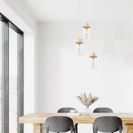 Κρεμαστό φωτιστικό με καλώδιο WOODNEST 3xE27/15W/230V πεύκο/κρεμ