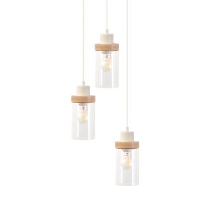 Κρεμαστό φωτιστικό με καλώδιο WOODNEST 3xE27/15W/230V πεύκο/κρεμ