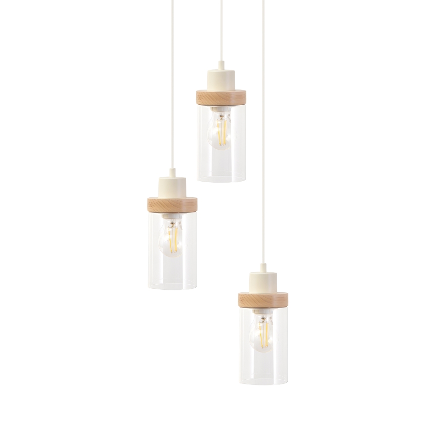 Κρεμαστό φωτιστικό με καλώδιο WOODNEST 3xE27/15W/230V πεύκο/κρεμ