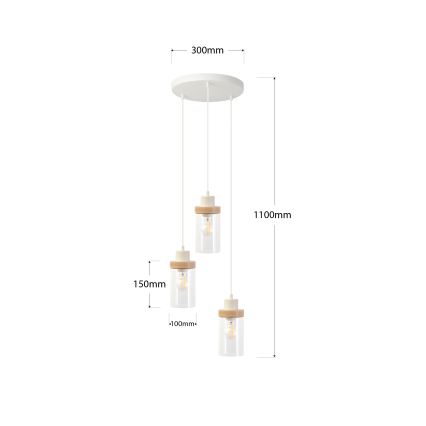 Κρεμαστό φωτιστικό με καλώδιο WOODNEST 3xE27/15W/230V πεύκο/κρεμ
