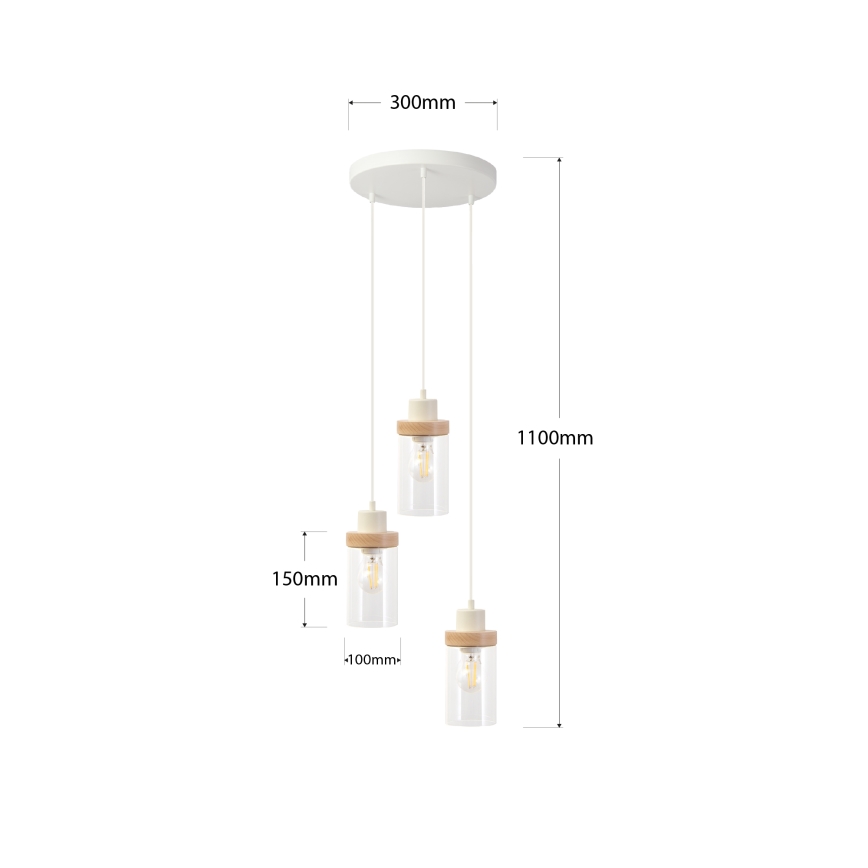 Κρεμαστό φωτιστικό με καλώδιο WOODNEST 3xE27/15W/230V πεύκο/κρεμ