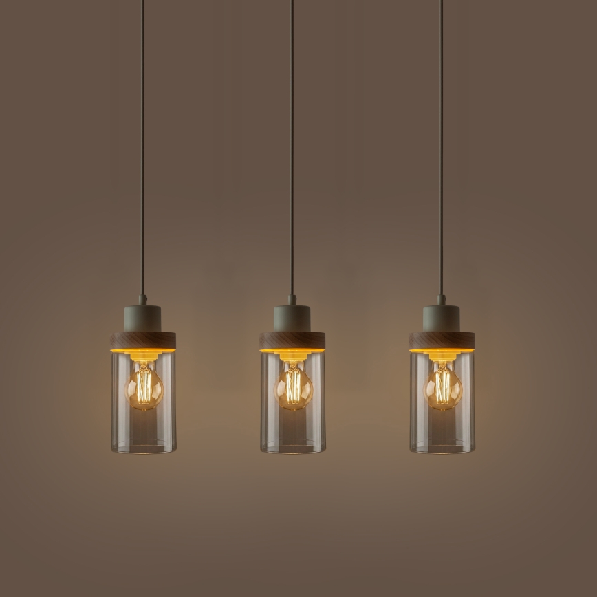 Κρεμαστό φωτιστικό με καλώδιο WOODNEST 3xE27/15W/230V πεύκο/κρεμ