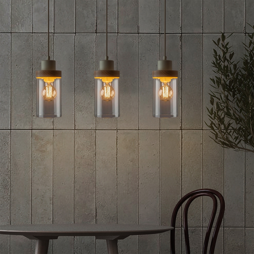 Κρεμαστό φωτιστικό με καλώδιο WOODNEST 3xE27/15W/230V πεύκο/κρεμ