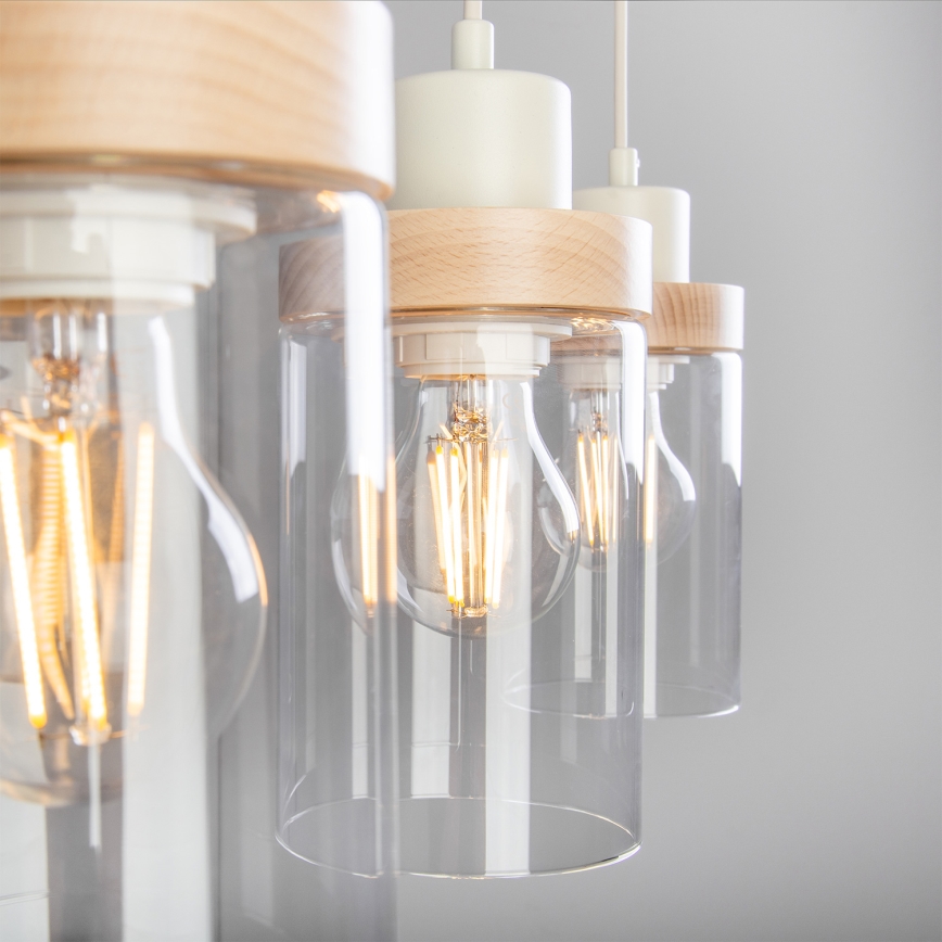 Κρεμαστό φωτιστικό με καλώδιο WOODNEST 3xE27/15W/230V πεύκο/κρεμ