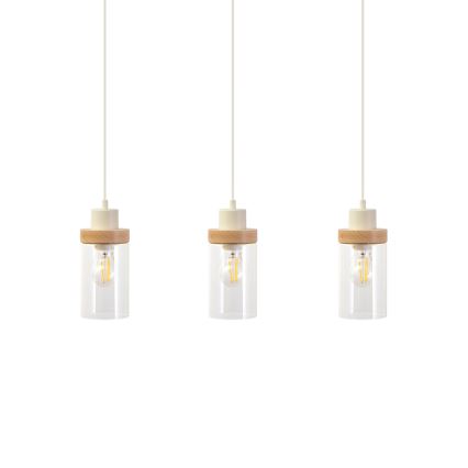 Κρεμαστό φωτιστικό με καλώδιο WOODNEST 3xE27/15W/230V πεύκο/κρεμ