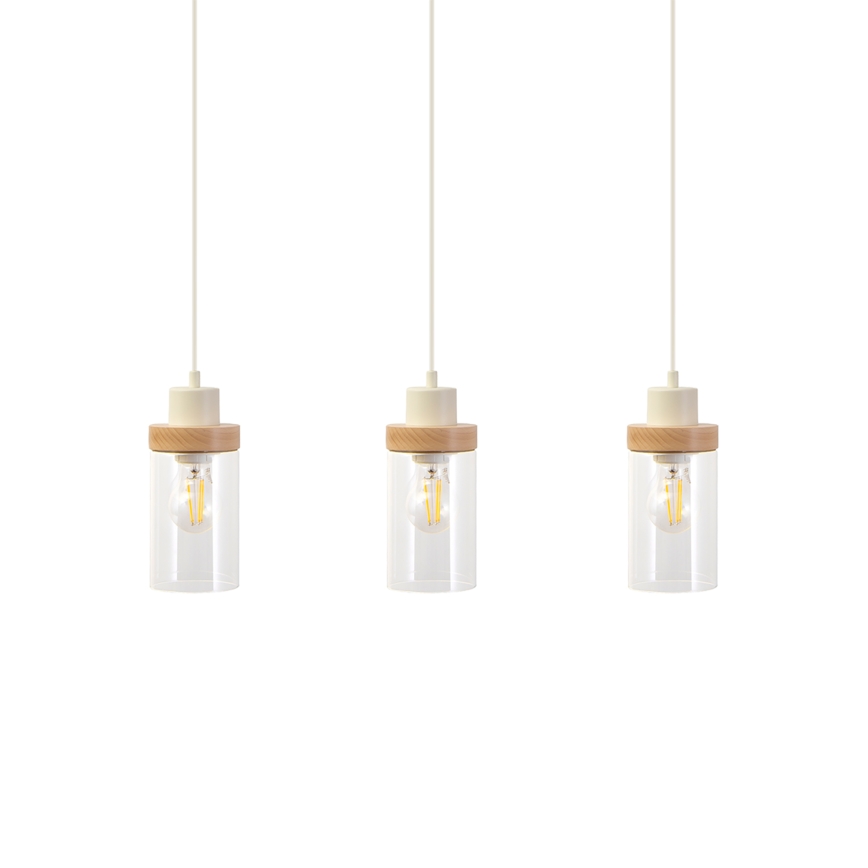 Κρεμαστό φωτιστικό με καλώδιο WOODNEST 3xE27/15W/230V πεύκο/κρεμ