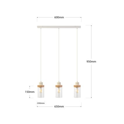 Κρεμαστό φωτιστικό με καλώδιο WOODNEST 3xE27/15W/230V πεύκο/κρεμ