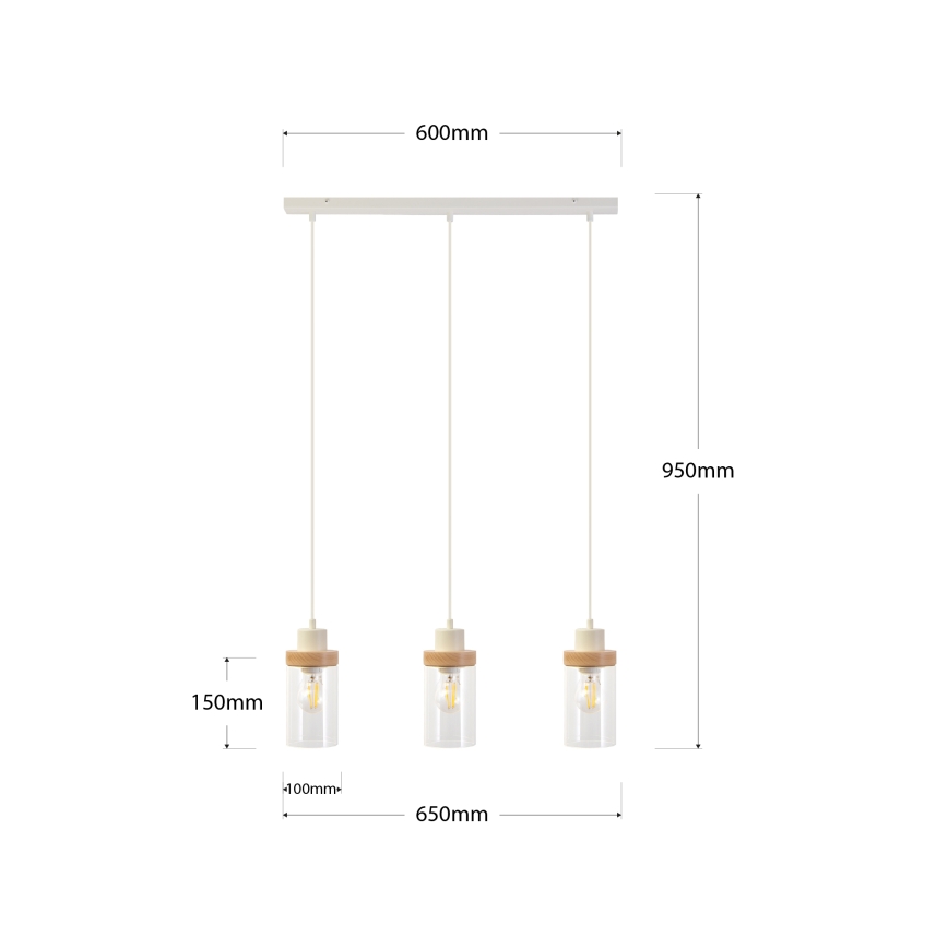 Κρεμαστό φωτιστικό με καλώδιο WOODNEST 3xE27/15W/230V πεύκο/κρεμ