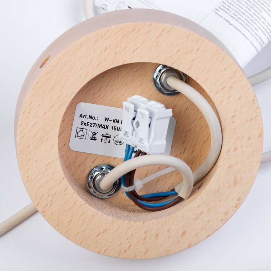 Κρεμαστό φωτιστικό με καλώδιο WOODSTOCK 2xE27/15W/230V ξύλινο/κρεμ