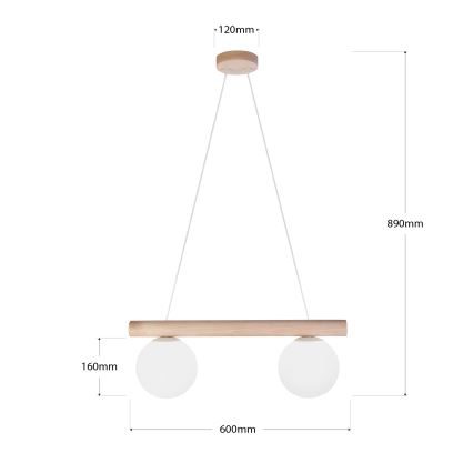 Κρεμαστό φωτιστικό με καλώδιο WOODSTOCK 2xE27/15W/230V ξύλινο/κρεμ