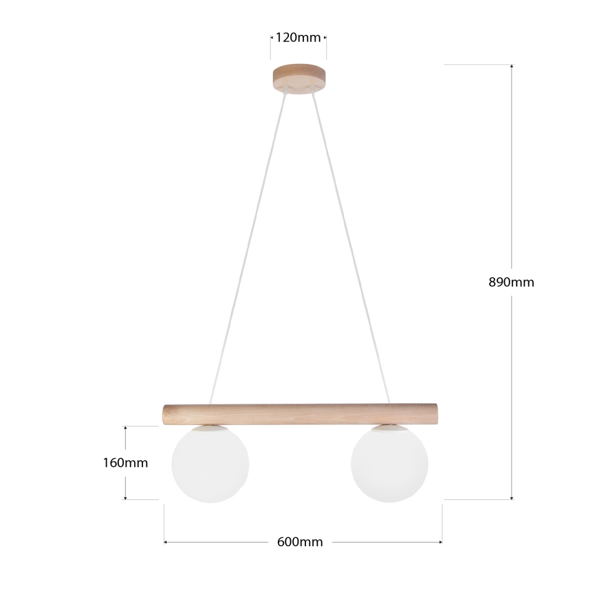 Κρεμαστό φωτιστικό με καλώδιο WOODSTOCK 2xE27/15W/230V ξύλινο/κρεμ