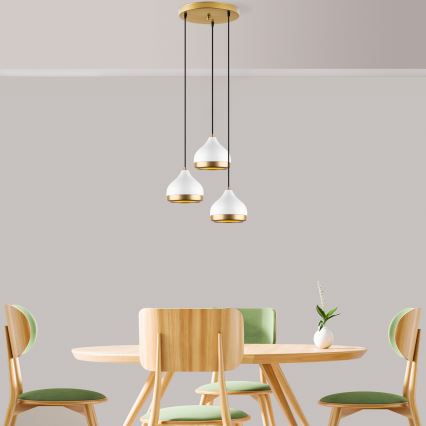 Κρεμαστό φωτιστικό με καλώδιο YILDO 3xE27/40W/230V λευκό/χρυσό