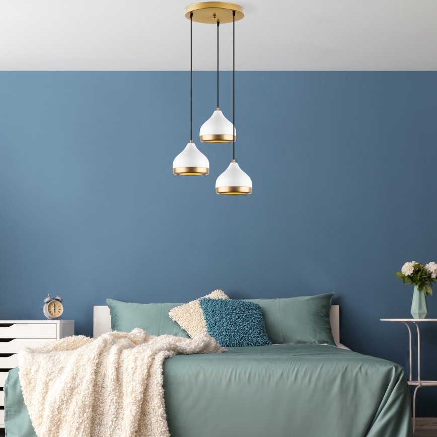 Κρεμαστό φωτιστικό με καλώδιο YILDO 3xE27/40W/230V λευκό/χρυσό