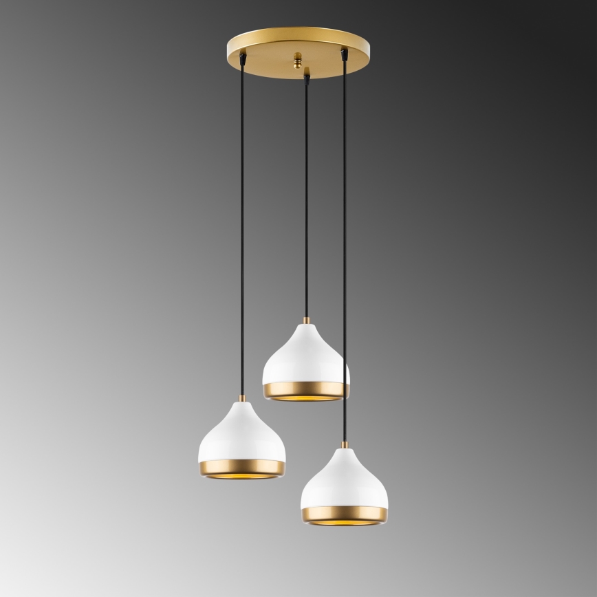 Κρεμαστό φωτιστικό με καλώδιο YILDO 3xE27/40W/230V λευκό/χρυσό