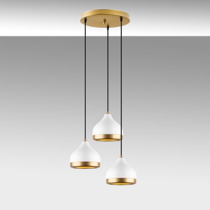 Κρεμαστό φωτιστικό με καλώδιο YILDO 3xE27/40W/230V λευκό/χρυσό