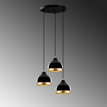 Κρεμαστό φωτιστικό με καλώδιο YILDO 3xE27/40W/230V μαύρο/χρυσό
