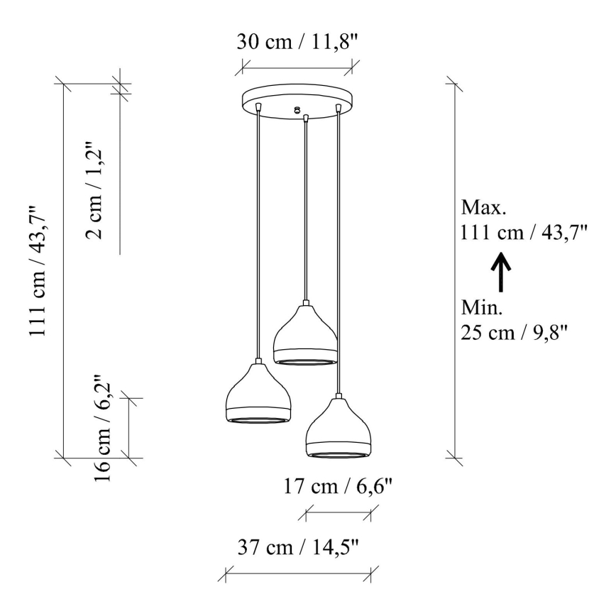 Κρεμαστό φωτιστικό με καλώδιο YILDO 3xE27/40W/230V μαύρο/χρυσό