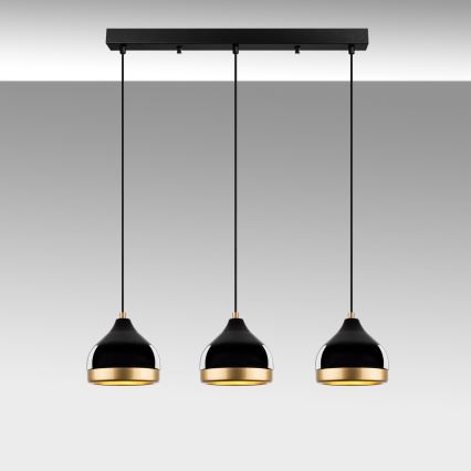 Κρεμαστό φωτιστικό με καλώδιο YILDO 3xE27/40W/230V μαύρο/χρυσό