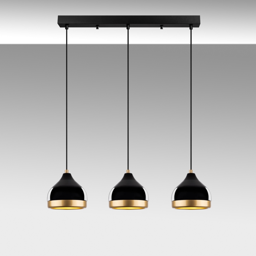 Κρεμαστό φωτιστικό με καλώδιο YILDO 3xE27/40W/230V μαύρο/χρυσό