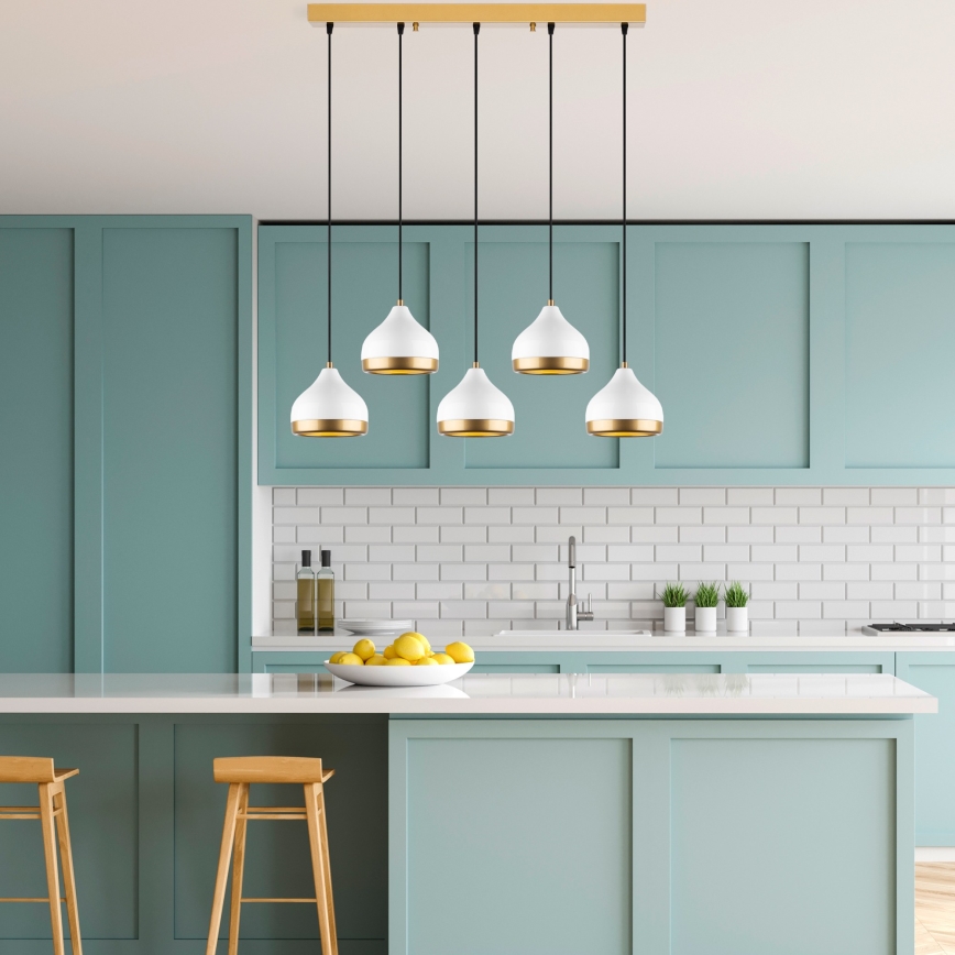 Κρεμαστό φωτιστικό με καλώδιο YILDO 5xE27/40W/230V λευκό/χρυσό