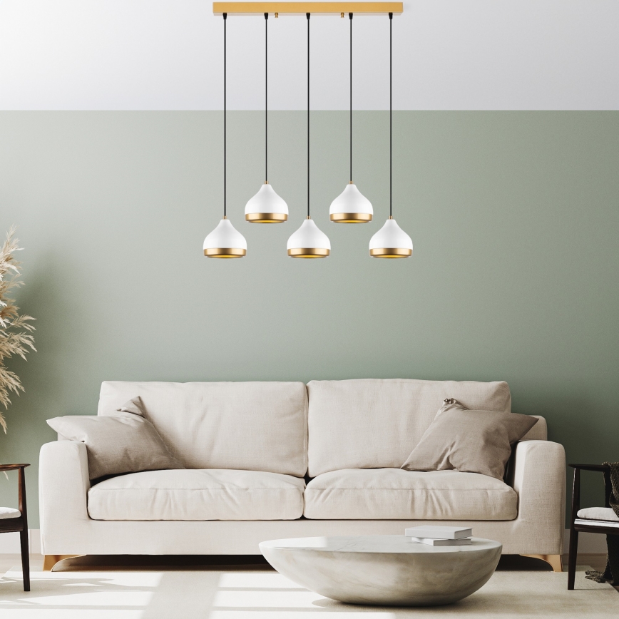 Κρεμαστό φωτιστικό με καλώδιο YILDO 5xE27/40W/230V λευκό/χρυσό