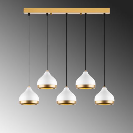 Κρεμαστό φωτιστικό με καλώδιο YILDO 5xE27/40W/230V λευκό/χρυσό
