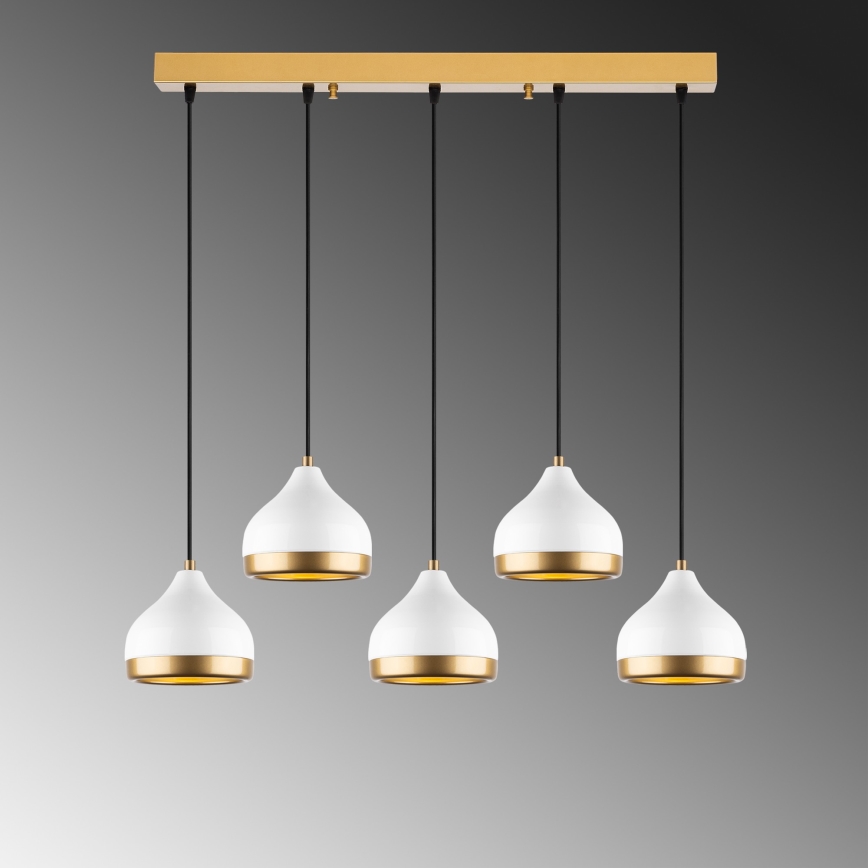 Κρεμαστό φωτιστικό με καλώδιο YILDO 5xE27/40W/230V λευκό/χρυσό