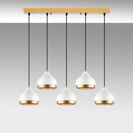 Κρεμαστό φωτιστικό με καλώδιο YILDO 5xE27/40W/230V λευκό/χρυσό