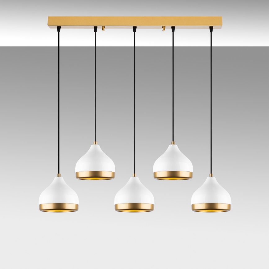 Κρεμαστό φωτιστικό με καλώδιο YILDO 5xE27/40W/230V λευκό/χρυσό