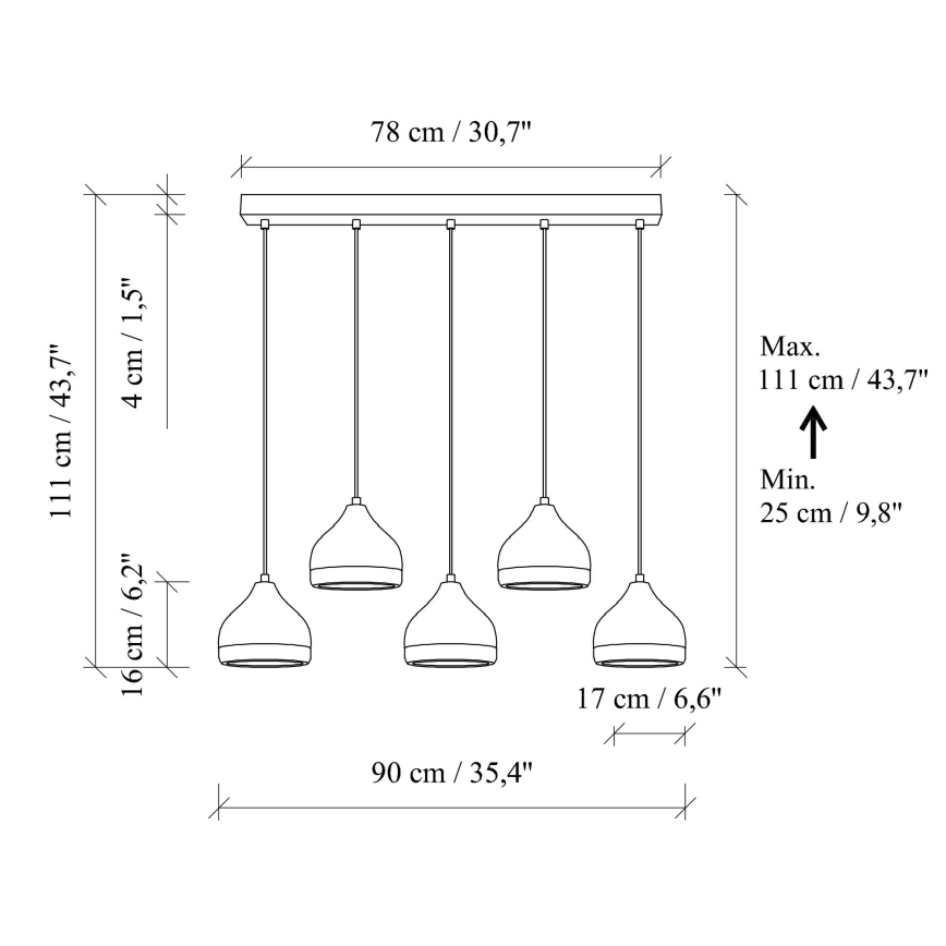 Κρεμαστό φωτιστικό με καλώδιο YILDO 5xE27/40W/230V λευκό/χρυσό