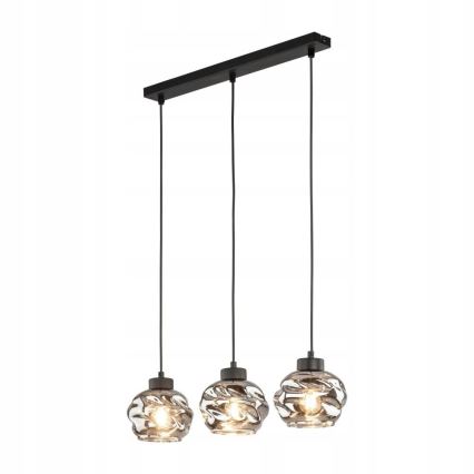 Κρεμαστό φωτιστικό με καλώδιο ZULIA 3xE27/15W/230V μαύρο/καπνιστό μαύρο
