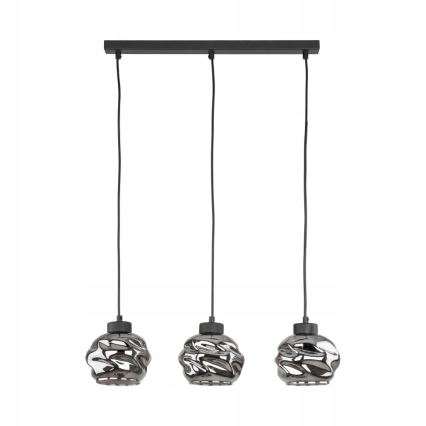 Κρεμαστό φωτιστικό με καλώδιο ZULIA 3xE27/15W/230V μαύρο/καπνιστό μαύρο