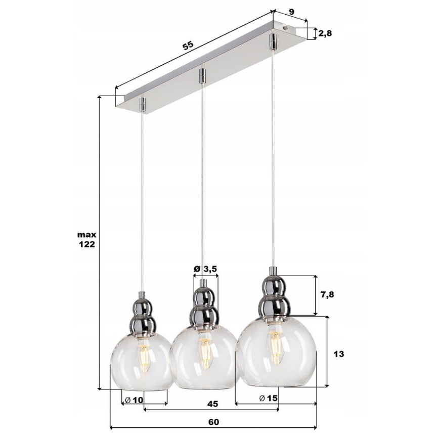 Κρεμαστό φωτιστικό οροφής AKSO 3xE14/40W/230V ασημί
