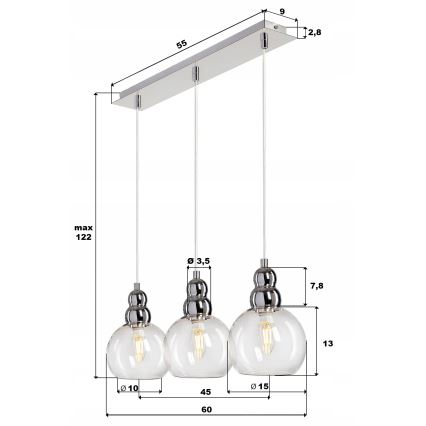 Κρεμαστό φωτιστικό οροφής AKSO 3xE14/40W/230V ματ χρώμιο