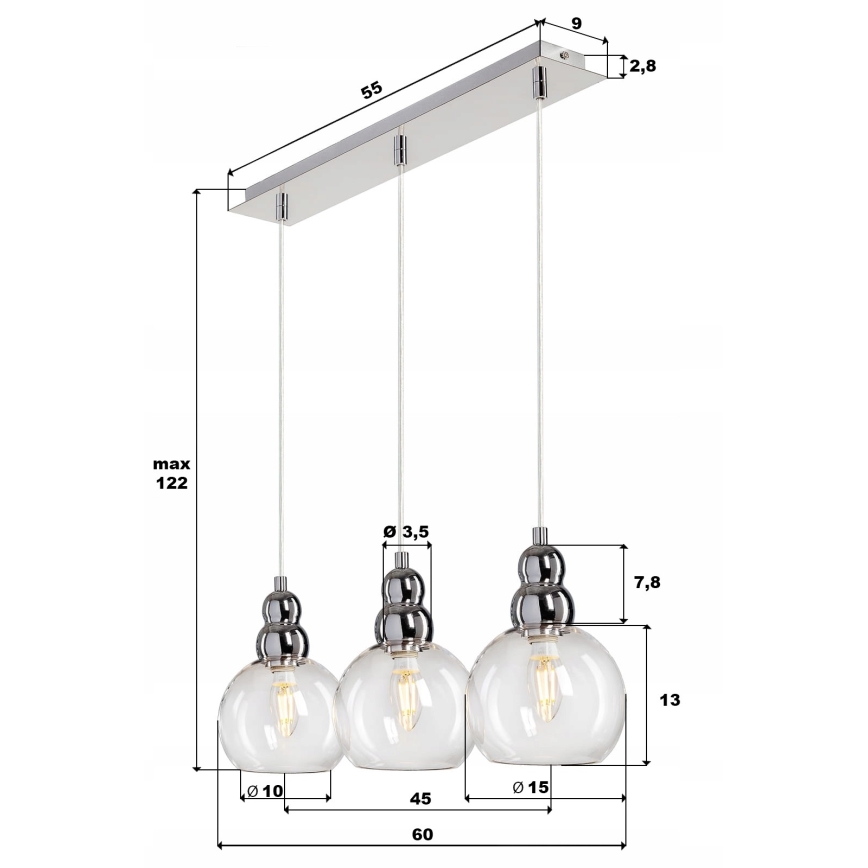 Κρεμαστό φωτιστικό οροφής AKSO 3xE14/40W/230V ματ χρώμιο