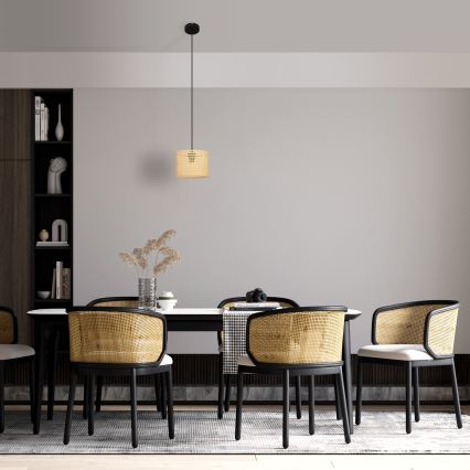 Κρεμαστό φωτιστικό οροφής ALBA 1xE27/15W/230V διάμετρος 20 cm rattan/μαύρο
