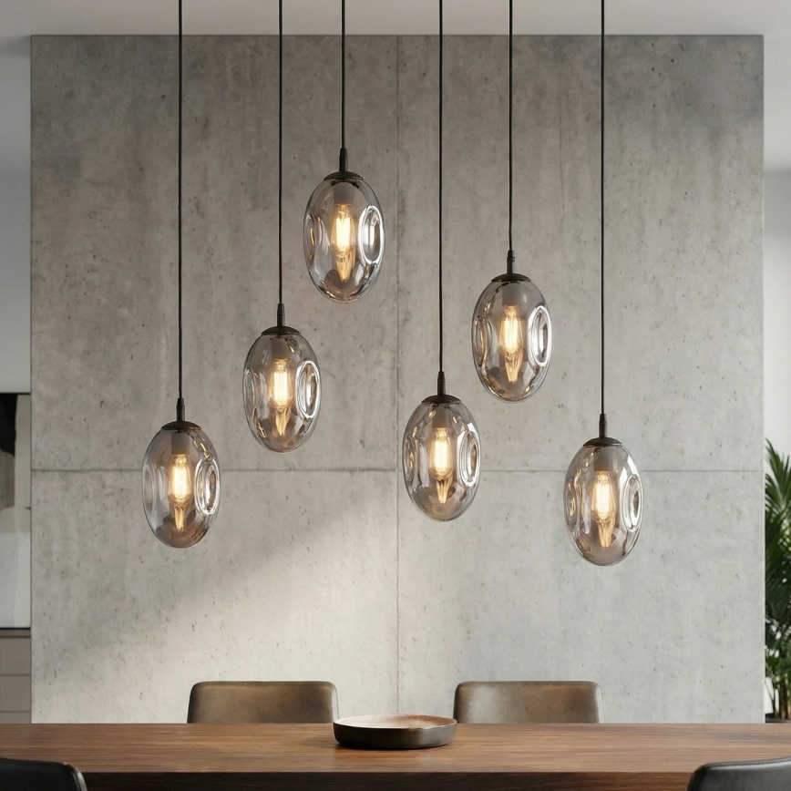 Κρεμαστό φωτιστικό οροφής ASTRAL 6xE14/10W/230V μαύρο/φιμέ