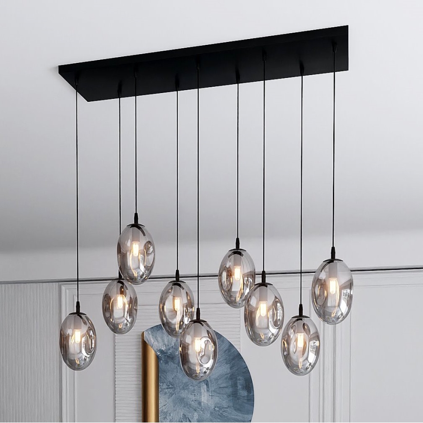 Κρεμαστό φωτιστικό οροφής ASTRAL 9xE14/10W/230V μαύρο/φιμέ