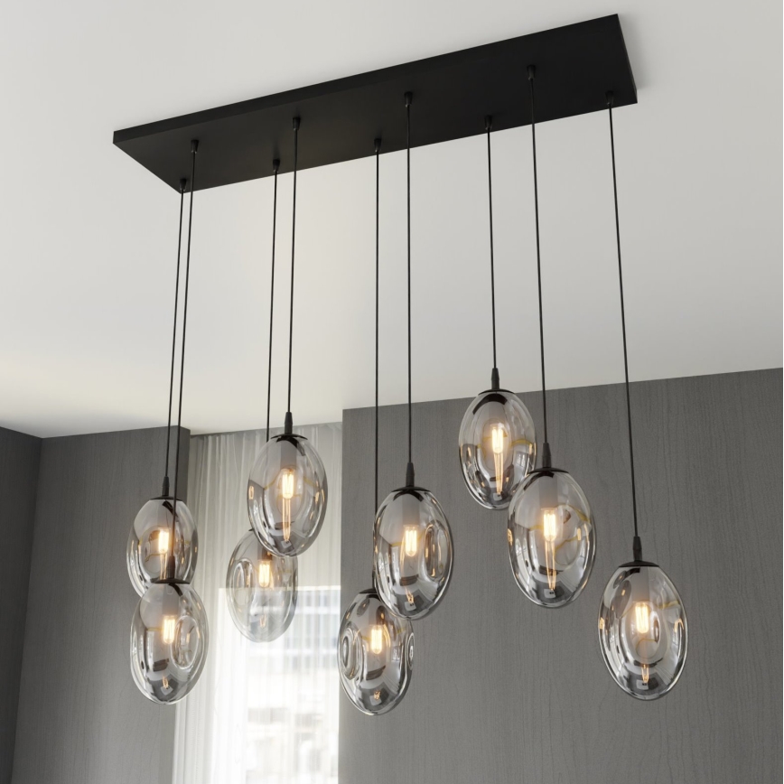 Κρεμαστό φωτιστικό οροφής ASTRAL 9xE14/10W/230V μαύρο/φιμέ