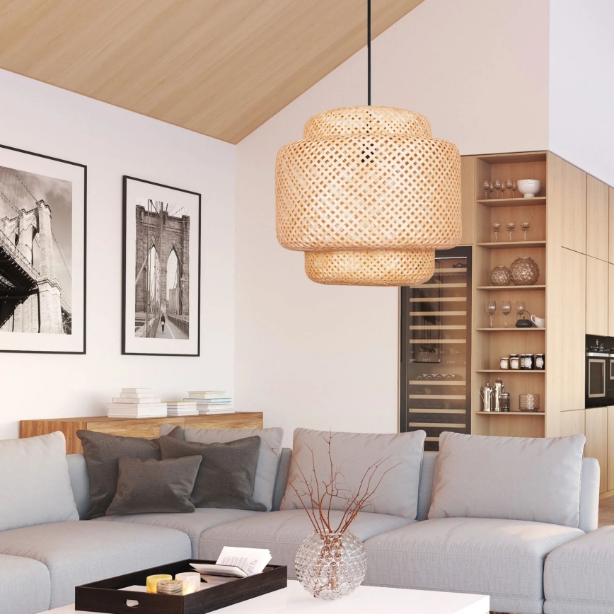 Κρεμαστό φωτιστικό οροφής BERTA 1xE27/20W/230V διάμετρος 50 cm μπαμπού