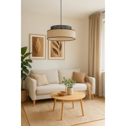 Κρεμαστό φωτιστικό οροφής BOHO 1xE27/60W/230V διάμετρος 40 cm μαύρο/rattan