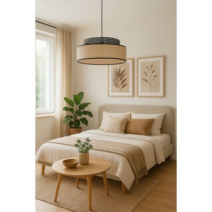 Κρεμαστό φωτιστικό οροφής BOHO 1xE27/60W/230V διάμετρος 40 cm μαύρο/rattan