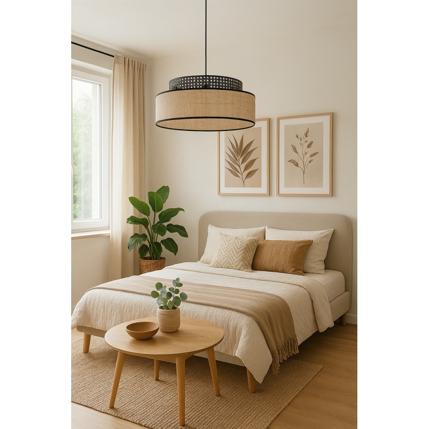 Κρεμαστό φωτιστικό οροφής BOHO 1xE27/60W/230V διάμετρος 40 cm μαύρο/rattan