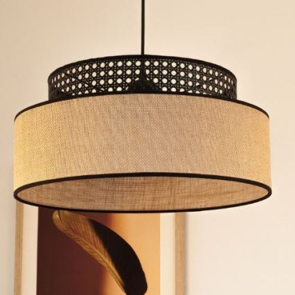Κρεμαστό φωτιστικό οροφής BOHO 1xE27/60W/230V διάμετρος 40 cm μαύρο/rattan