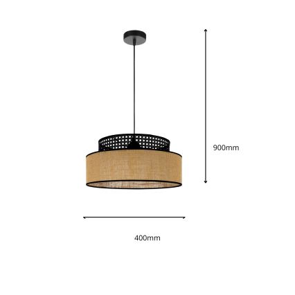 Κρεμαστό φωτιστικό οροφής BOHO 1xE27/60W/230V διάμετρος 40 cm μαύρο/rattan