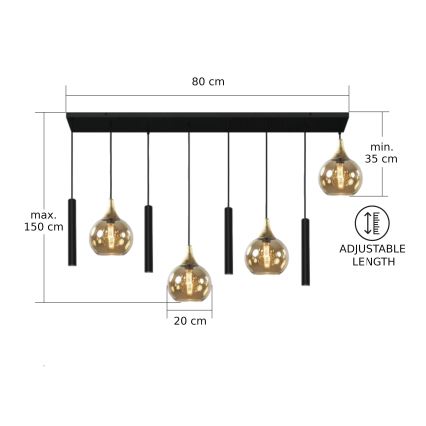 Κρεμαστό φωτιστικό οροφής CALYPSO 4xGU10/60W/230V + 4xE27/60W μαύρο/χρυσό