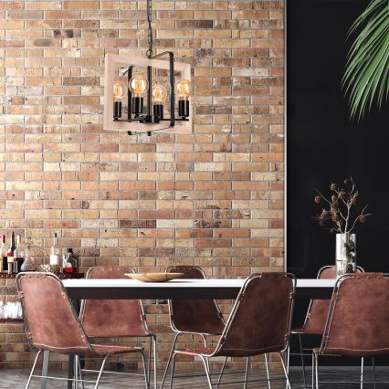 Κρεμαστό φωτιστικό οροφής CEDRIC 4xE27/60W/230V οξιά/μπεζ